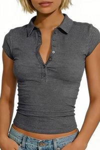 Willluxe® Slim Fit V-Neck Button Up Crop Top