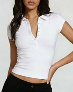Willluxe® Slim Fit V-Neck Button Up Crop Top