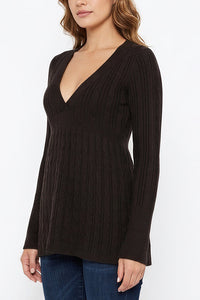 Willluxe® Vintage Cable Knit Deep-V Babydoll Sweater