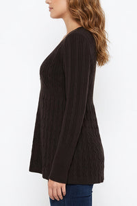 Willluxe® Vintage Cable Knit Deep-V Babydoll Sweater