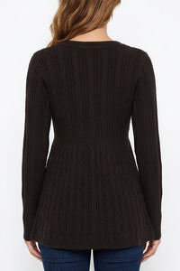 Willluxe® Vintage Cable Knit Deep-V Babydoll Sweater