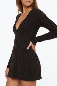 Willluxe® Vintage Cable Knit Deep-V Babydoll Sweater
