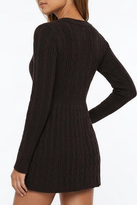 Willluxe® Vintage Cable Knit Deep-V Babydoll Sweater