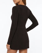Willluxe® Vintage Cable Knit Deep-V Babydoll Sweater