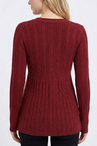 Willluxe® Vintage Cable Knit Deep-V Babydoll Sweater