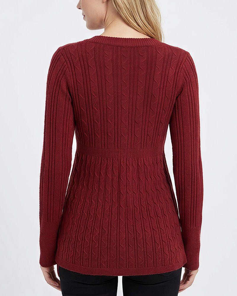 Willluxe® Vintage Cable Knit Deep-V Babydoll Sweater