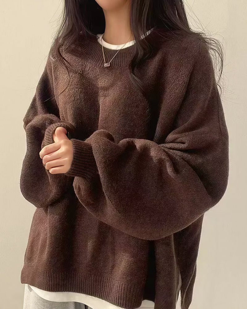 Willluxe® Oversized Crew Neck Knit Sweater
