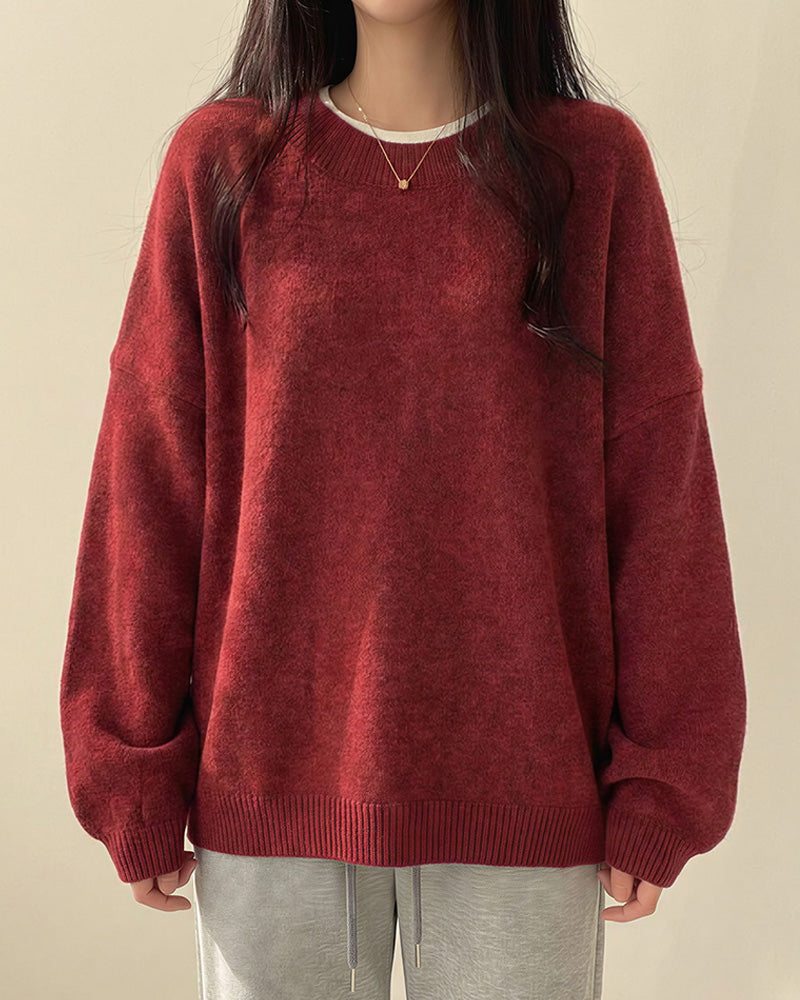 Willluxe® Oversized Crew Neck Knit Sweater