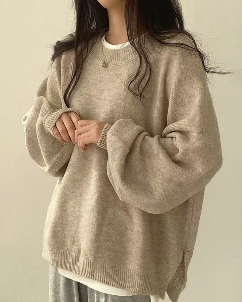 Willluxe® Oversized Crew Neck Knit Sweater