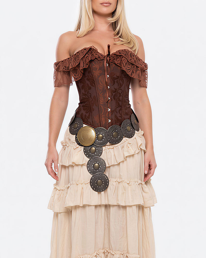 Willluxe® Vintage Floral Lace Off-Shoulder Corset Bustier Top