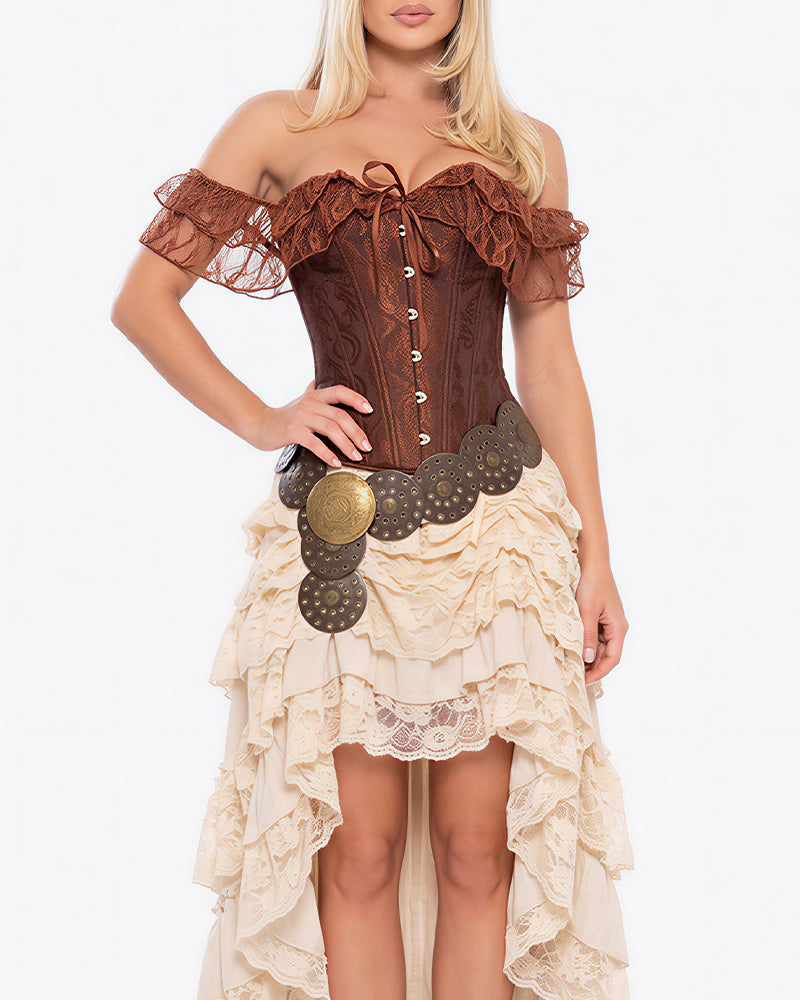 Willluxe® Vintage Floral Lace Off-Shoulder Corset Bustier Top