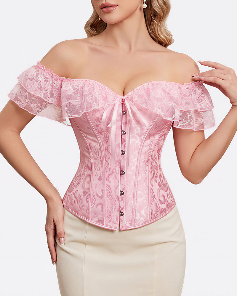 Willluxe® Vintage Floral Lace Off-Shoulder Corset Bustier Top