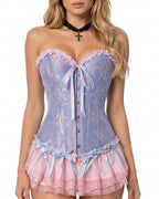 Willluxe® Vintage Floral Brocade Ruffled Corset Bustier Top
