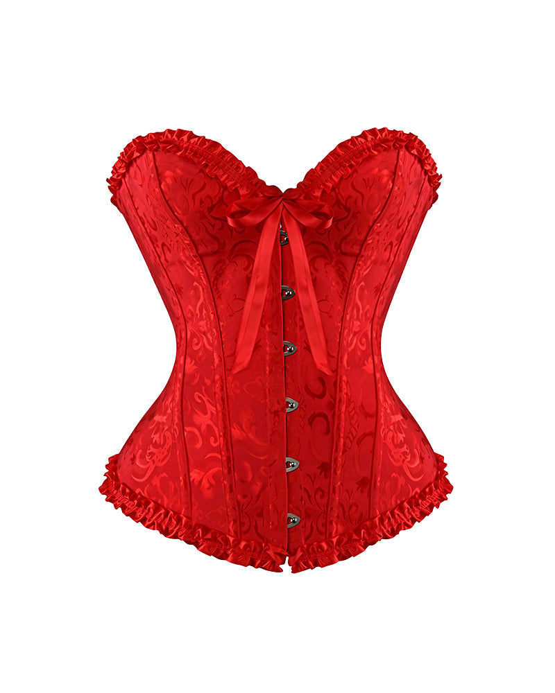 Willluxe® Vintage Floral Brocade Ruffled Corset Bustier Top