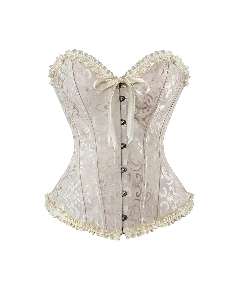 Willluxe® Vintage Floral Brocade Ruffled Corset Bustier Top