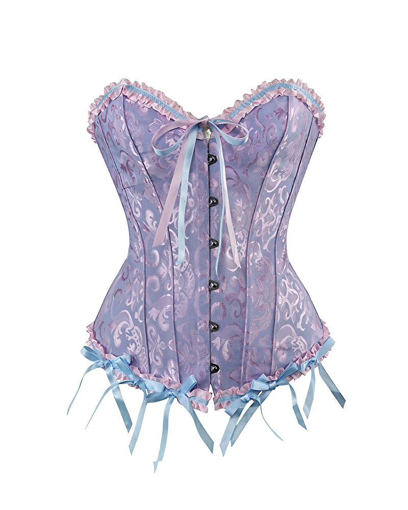 Willluxe® Vintage Floral Brocade Ruffled Corset Bustier Top