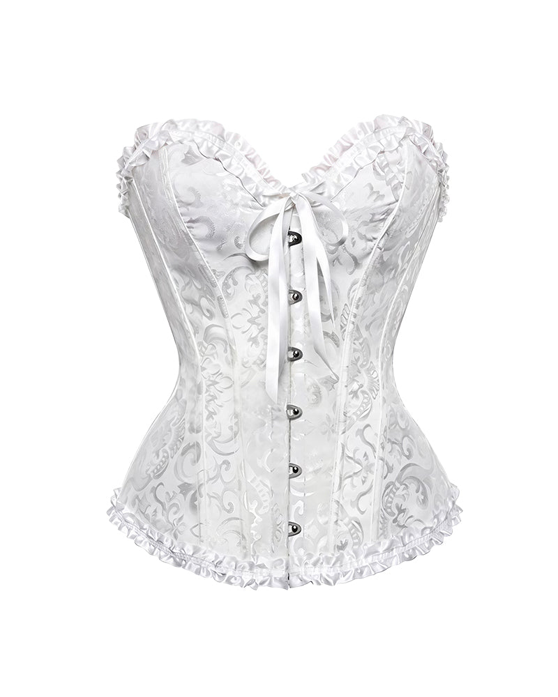 Willluxe® Vintage Floral Brocade Ruffled Corset Bustier Top