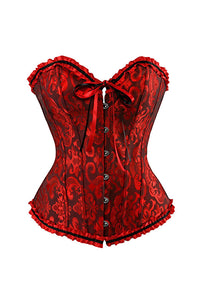 Willluxe® Vintage Floral Brocade Ruffled Corset Bustier Top