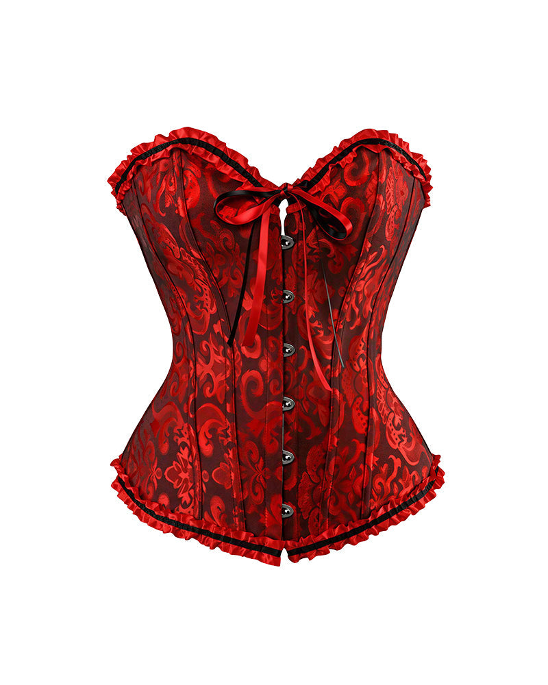 Willluxe® Vintage Floral Brocade Ruffled Corset Bustier Top