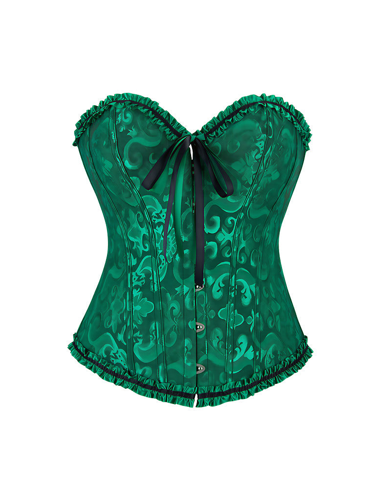 Willluxe® Vintage Floral Brocade Ruffled Corset Bustier Top