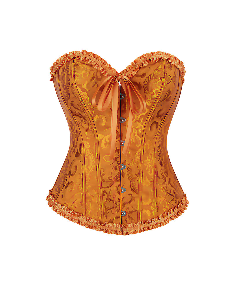 Willluxe® Vintage Floral Brocade Ruffled Corset Bustier Top