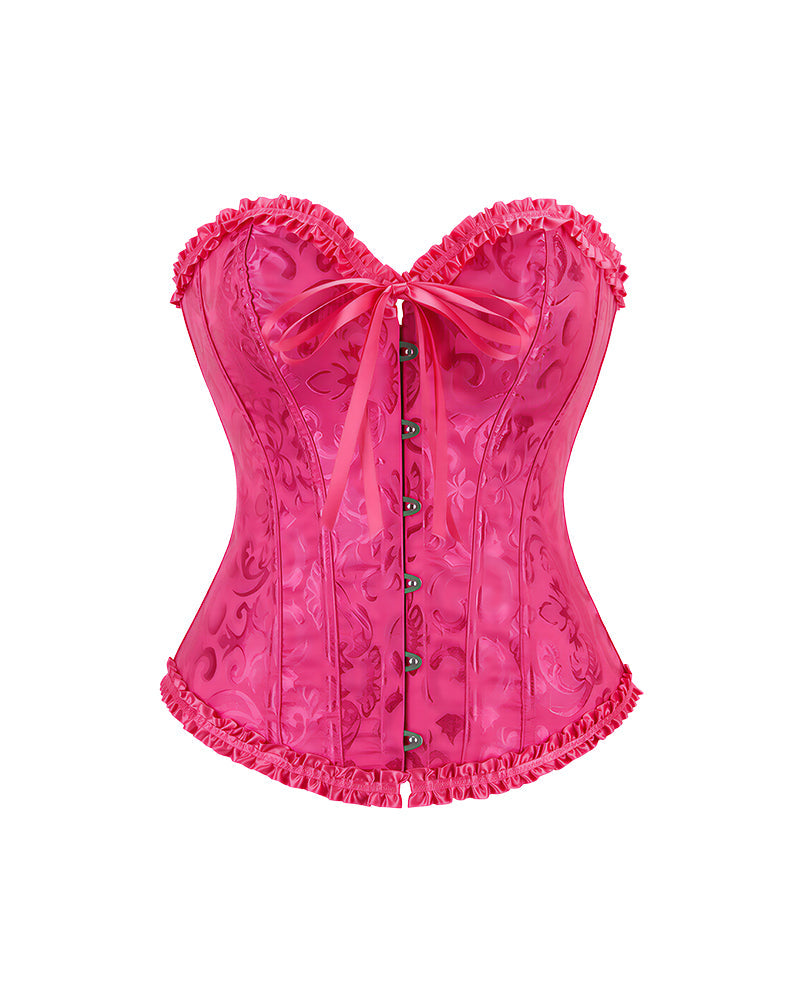 Willluxe® Vintage Floral Brocade Ruffled Corset Bustier Top