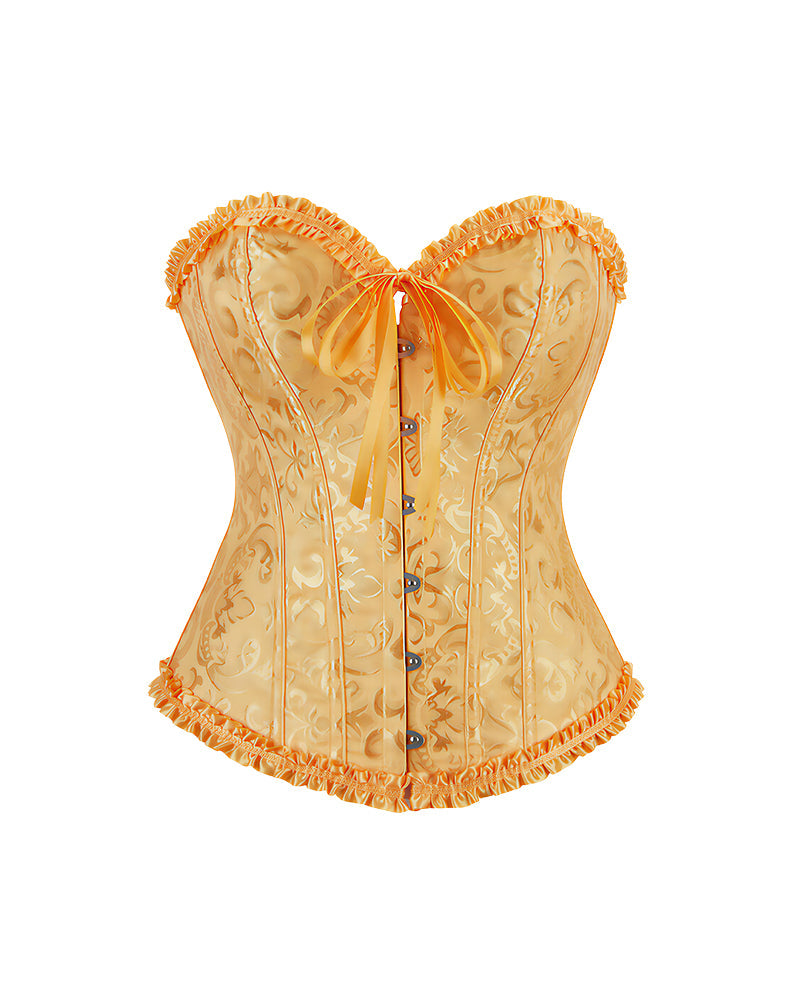 Willluxe® Vintage Floral Brocade Ruffled Corset Bustier Top