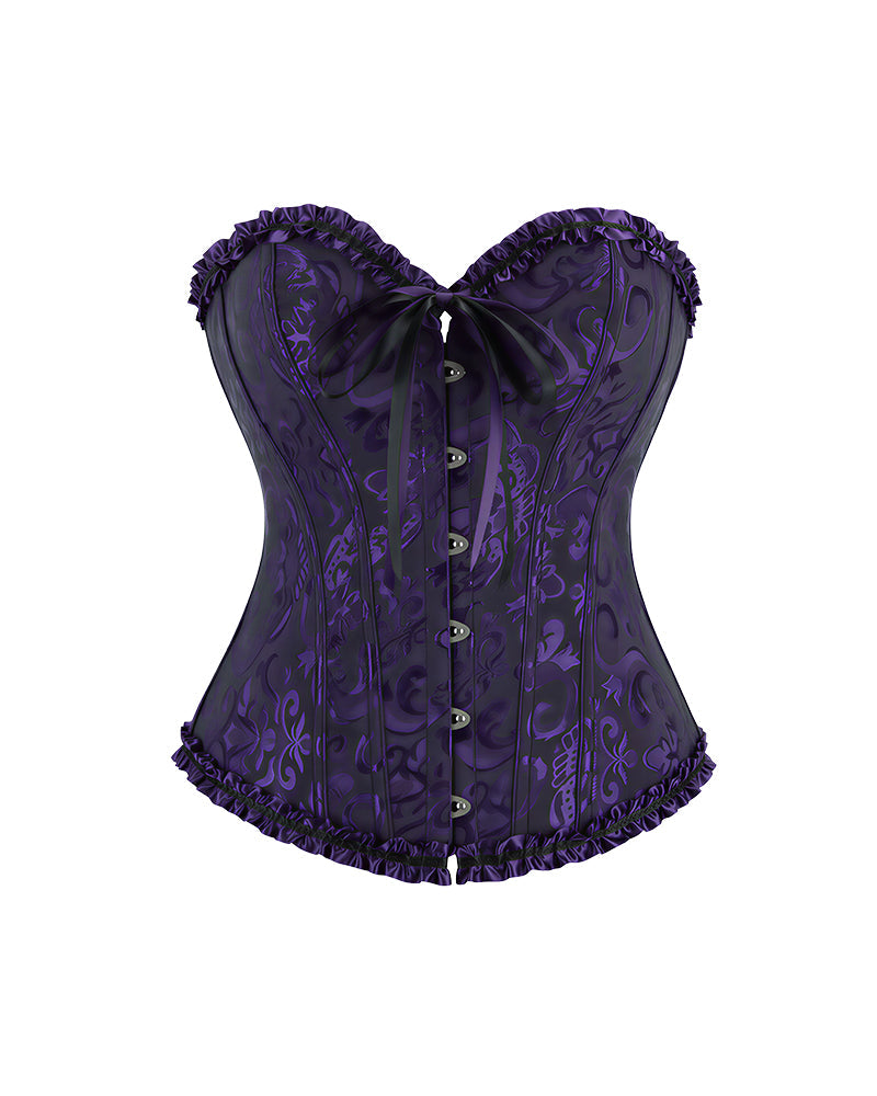 Willluxe® Vintage Floral Brocade Ruffled Corset Bustier Top