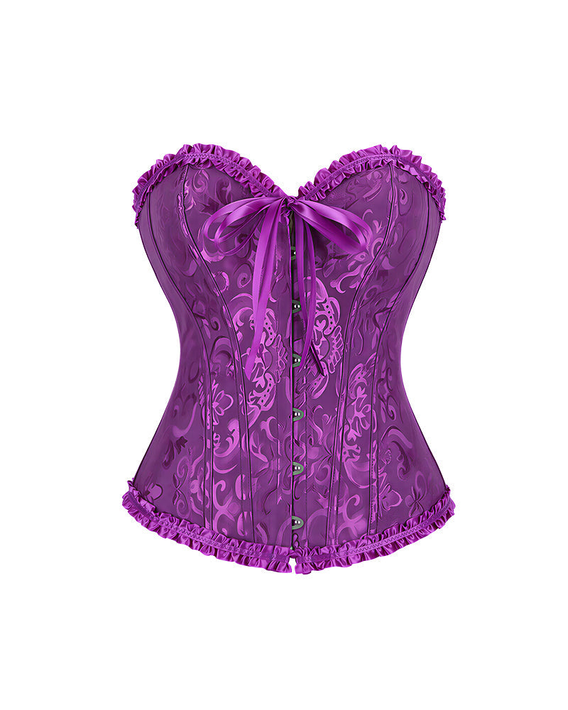 Willluxe® Vintage Floral Brocade Ruffled Corset Bustier Top