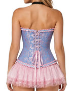 Willluxe® Vintage Floral Brocade Ruffled Corset Bustier Top