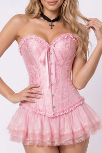 Willluxe® Vintage Floral Brocade Ruffled Corset Bustier Top