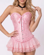 Willluxe® Vintage Floral Brocade Ruffled Corset Bustier Top