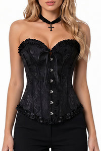 Willluxe® Vintage Floral Brocade Ruffled Corset Bustier Top