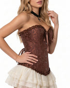 Willluxe® Vintage Floral Brocade Ruffled Corset Bustier Top