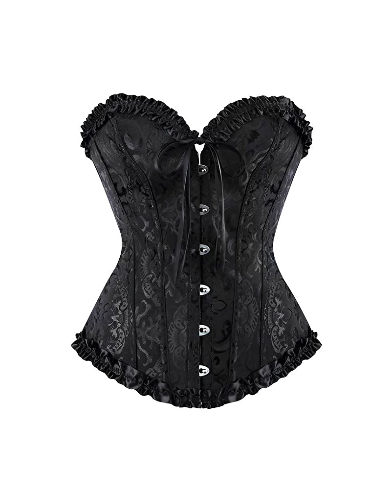 Willluxe® Vintage Floral Brocade Ruffled Corset Bustier Top