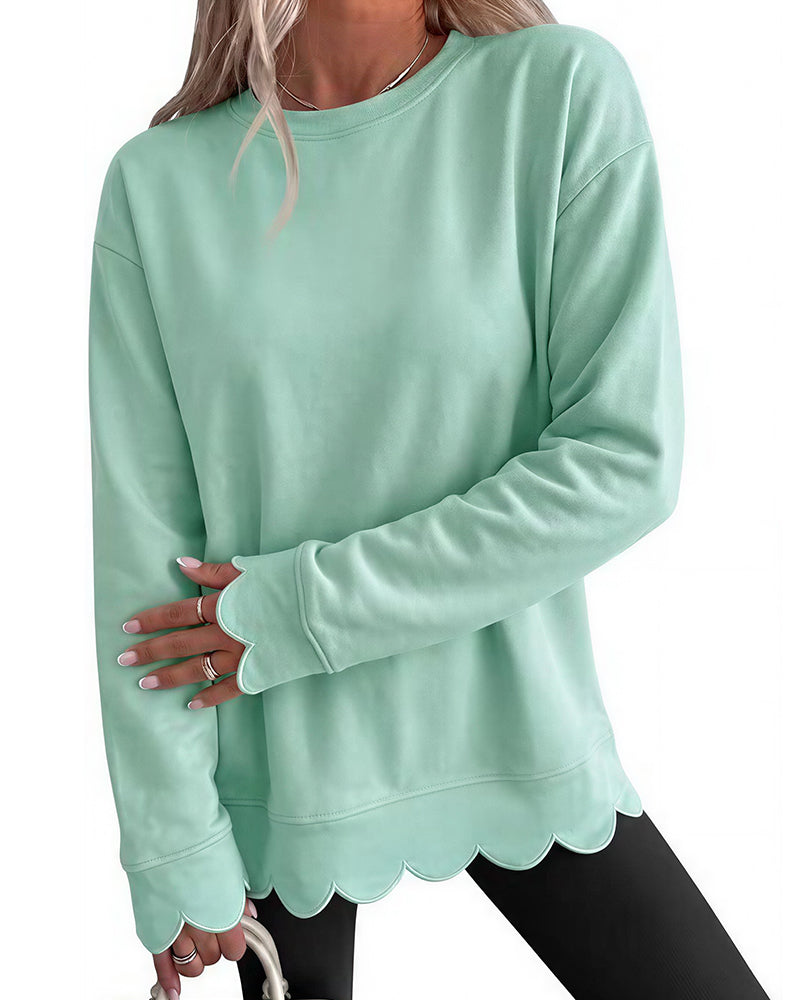 Willluxe® Scalloped Edge Crewneck Pullover Sweatshirt