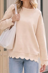 Willluxe® Scalloped Edge Crewneck Pullover Sweatshirt