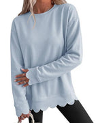 Willluxe® Scalloped Edge Crewneck Pullover Sweatshirt