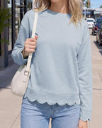 Willluxe® Scalloped Edge Crewneck Pullover Sweatshirt
