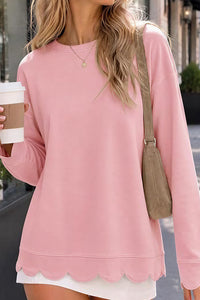 Willluxe® Scalloped Edge Crewneck Pullover Sweatshirt