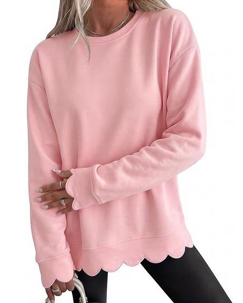 Willluxe® Scalloped Edge Crewneck Pullover Sweatshirt