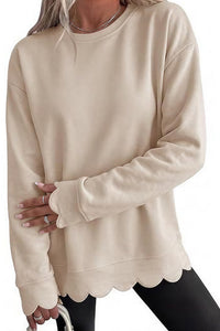 Willluxe® Scalloped Edge Crewneck Pullover Sweatshirt