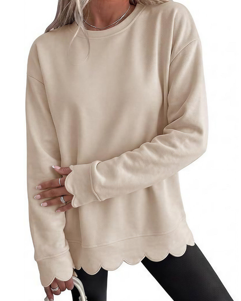 Willluxe® Scalloped Edge Crewneck Pullover Sweatshirt