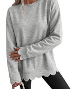 Willluxe® Scalloped Edge Crewneck Pullover Sweatshirt