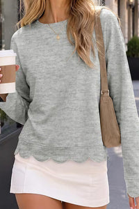 Willluxe® Scalloped Edge Crewneck Pullover Sweatshirt
