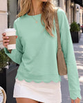 Willluxe® Scalloped Edge Crewneck Pullover Sweatshirt