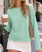 Willluxe® Scalloped Edge Crewneck Pullover Sweatshirt