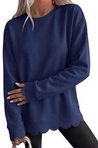 Willluxe® Scalloped Edge Crewneck Pullover Sweatshirt