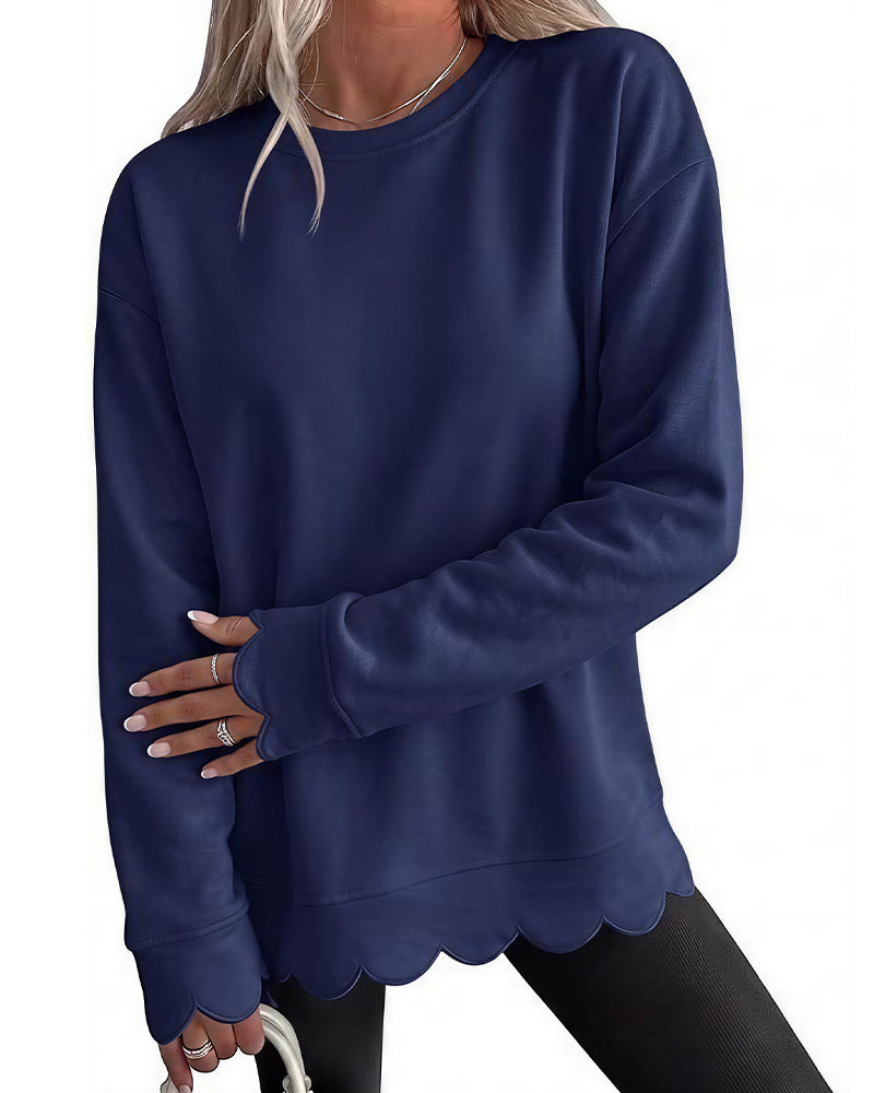 Willluxe® Scalloped Edge Crewneck Pullover Sweatshirt