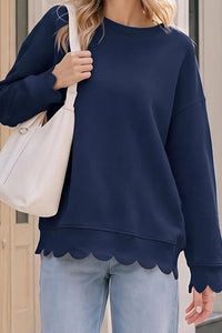 Willluxe® Scalloped Edge Crewneck Pullover Sweatshirt